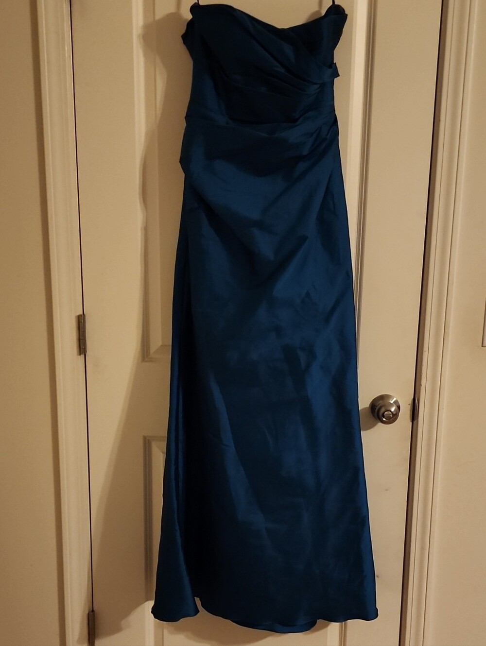 Strapless Teal Satin Evening Gown